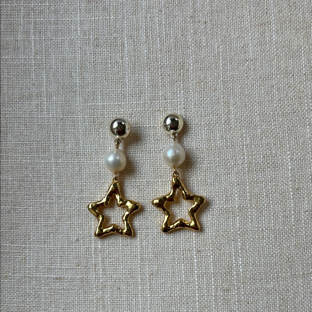 J. Crew Gold Star Earrings with Pearl Accents